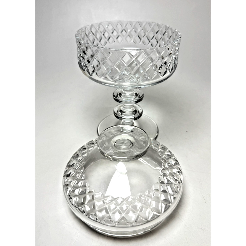Irish Cavan Crystal Signed Footed Candy Dish w/ Lid Criss Cross Pattern Ireland - Picture 3 of 9